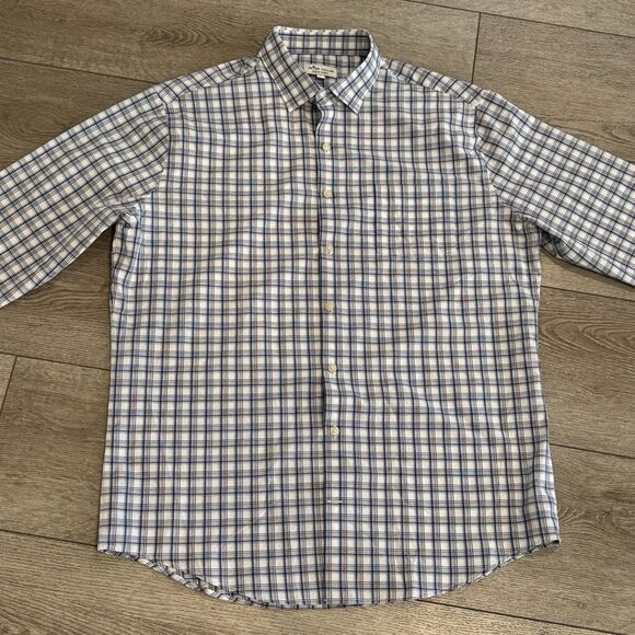 Peter Millar Summer Comfort Men’s Large Blue Plaid Long Sleeve Button Up Casual - Picture 3 of 7